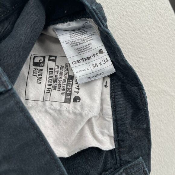 Carhartt Double Knee Pants Mens 34x34 Black Rugged Flex Relaxed Utility Stained - Picture 12 of 14